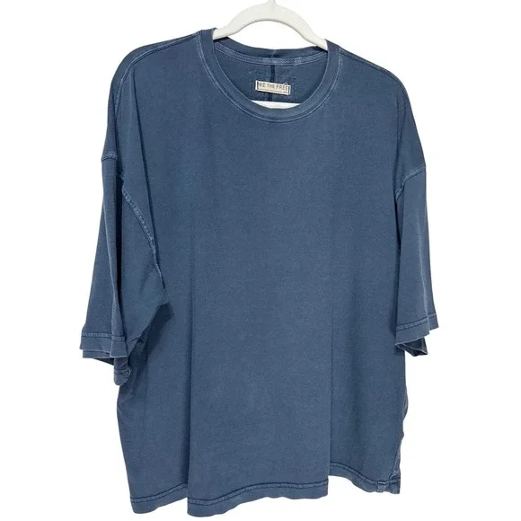 Free People We The Free Oversized Crew Neck Seam Detail T-Shirt Blue Size M