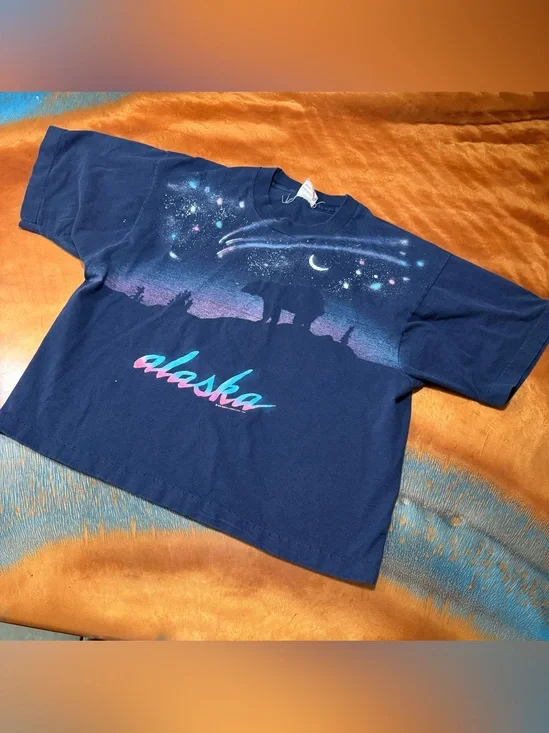Vintage Alaskan Aurora Northern lights graphic print Crop top t- shirt USA