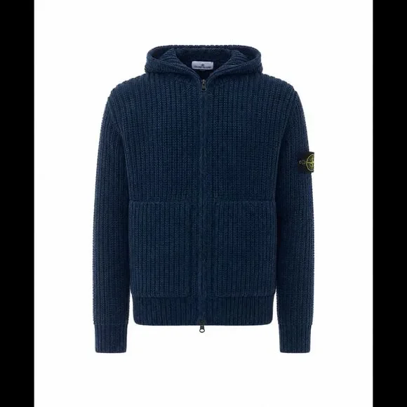 Stone Island Men Logo Zipped And Hooded Sweater