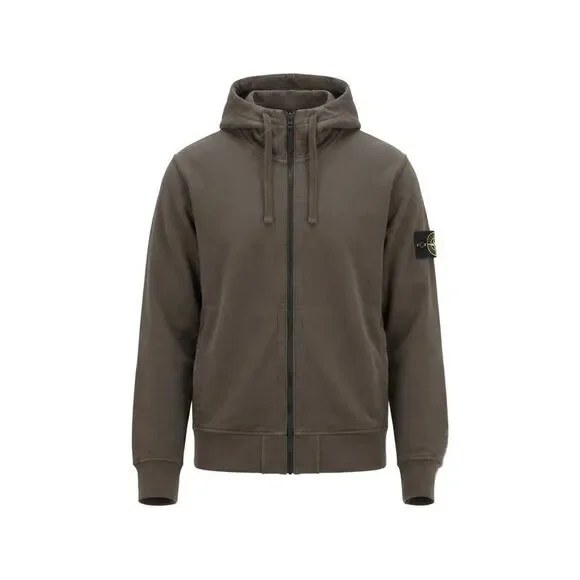 Stone Island Men Oversized Organic Cotton Fleece Zip-Up Hoodie With Pockets