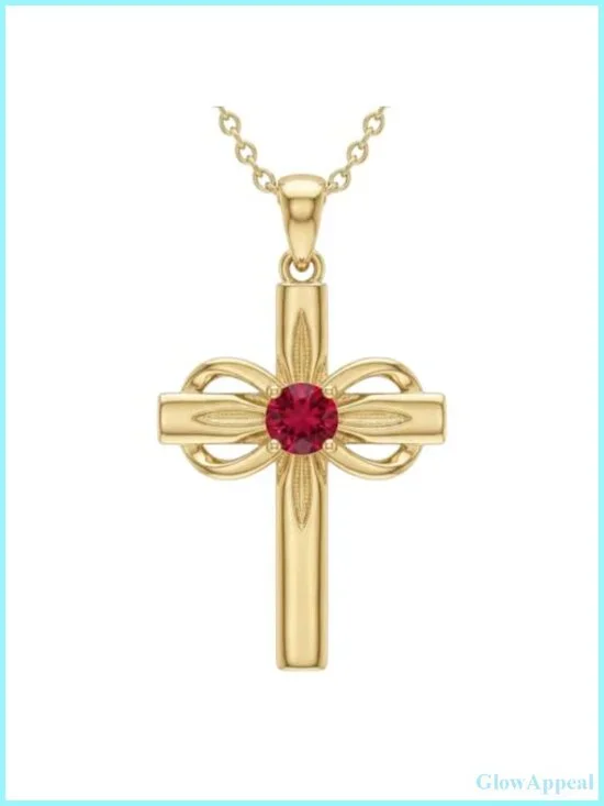 14K Gold Plated Cross Pendant Necklace Birthstone Jewelry