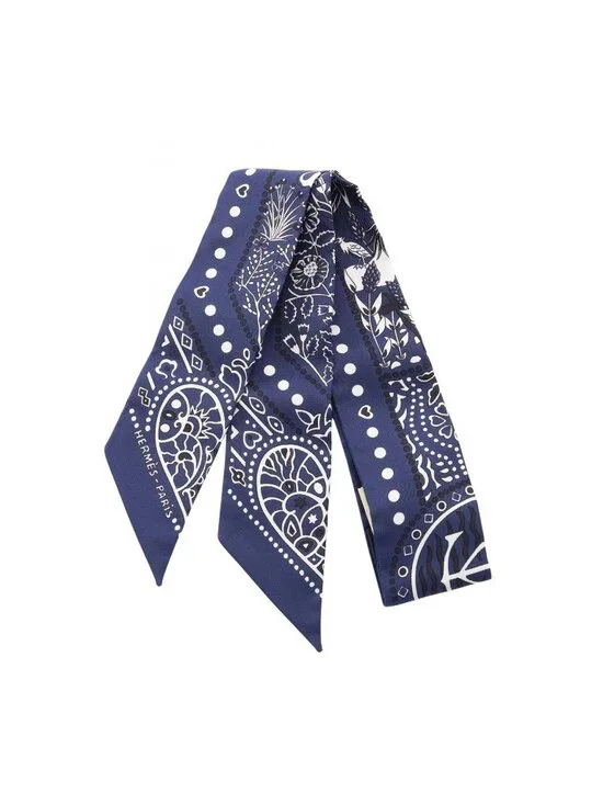 Hermes Scarf Twilly Entre Ciel Et Mer Bandana Navy Silk