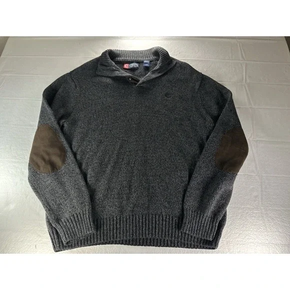 Chaps Ralph‎ Lauren Sweater Adult Small Gray Cotton Elbow Patch Mock Neck Mens