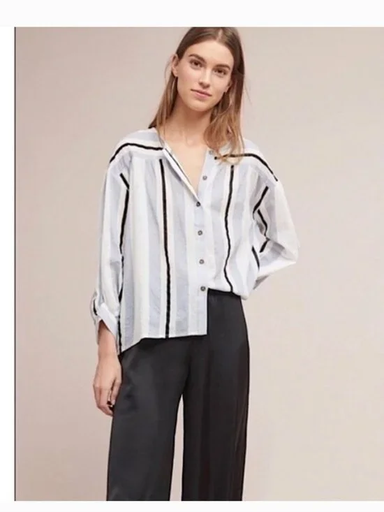 Anthropologie The Korner Castello stripe Top Size S Oversized Boho Coastal Beach