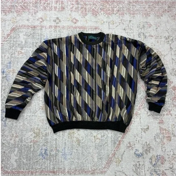 VTG 90s Tundra Canada 3D Knit Sweater Men XXL Coogi Style Geometric Textured