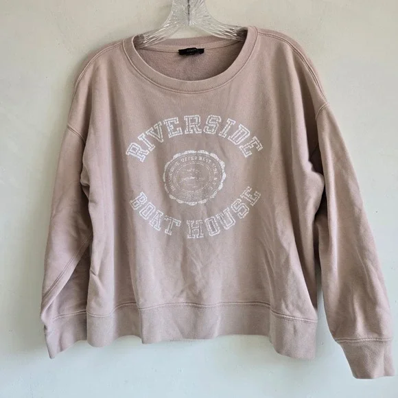 J‎ Crew Size Small Tan Riverside Boat House Lounge Printed Crew Neck Sweatshirt