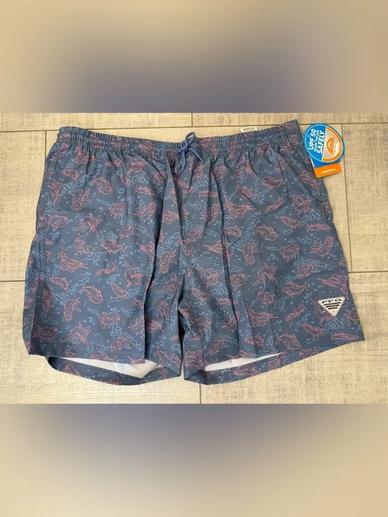Columbia PFG Rambler Water Shorts Blue Fish Print Swim Trunks Vacation Mens XL
