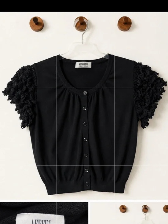 Moschino Cheap and Chic Black Ruffle Sleeve Knit Cardigan Top