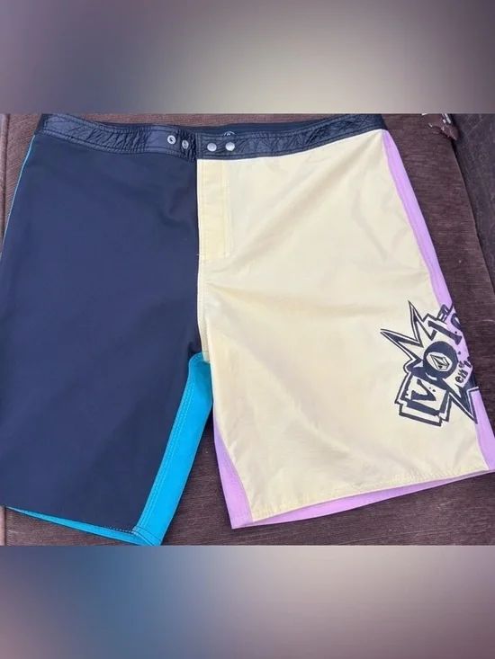 Volcom Men's Colorblock Surf shorts - Black, Yellow & Teal