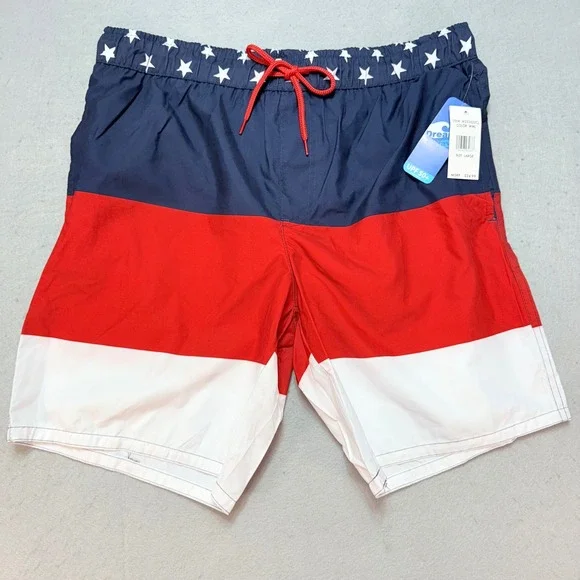 Dream Wave USA Swim Trunks American Flag Stars‎ Patriotic Swim Shorts Large
