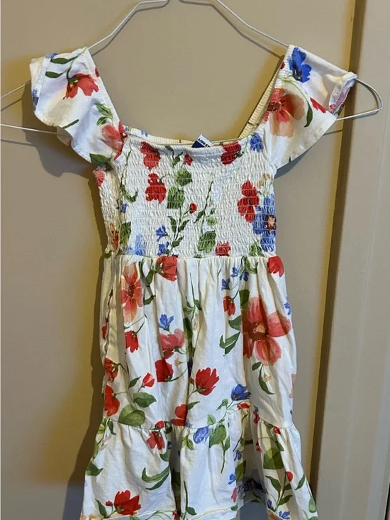 Old Navy White Floral Dress with Red & Blue Blooms
