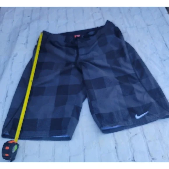 Quiksilver Board Shorts Mens Blue‎ Black Plaid Swim Trunks Surfing Size 38