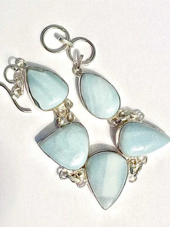 5 stone, 925 marked, Owyhee Blue Opal gemstone, toggle bracelet, size 8-8 1/2