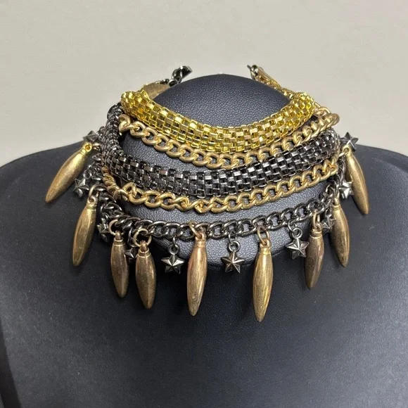 Rocker Chic Multi Tone Chain Statement Bracelet