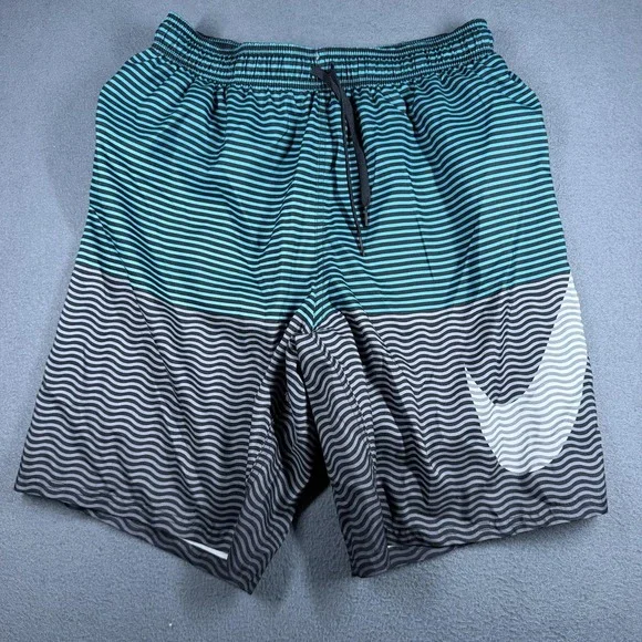 Nike Swim Shorts Mens Large Blue Striped Mesh Lined Elastic Waist Quick Dry