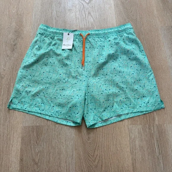 Robert Graham Golf Clubs Swim Trunks Men 2XL Green SMRG102 Mesh Lined Stretch