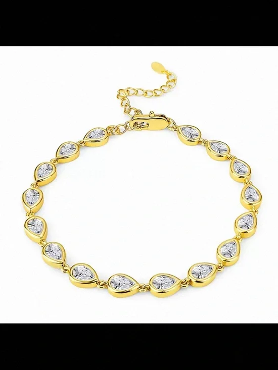 18K Yellow Gold Plated Tennis Bracelet‎ Dainty Cubic Zirconia Chain Bracelet