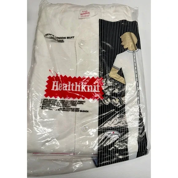 Healthknit Union Suit Mens Medium White Short Sleeve Cotton Vintage NOS New
