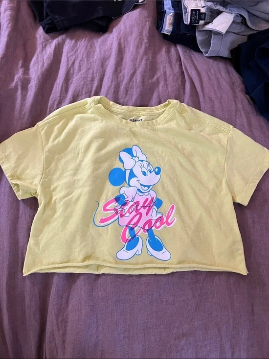 Old Navy Yellow Minnie Mouse Cropped Tee with Pink & Blue Graphic