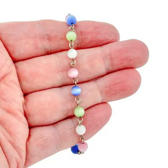 Vintage Sterling Silver 925 Cat's Eye Glass Bracelet  7.25
