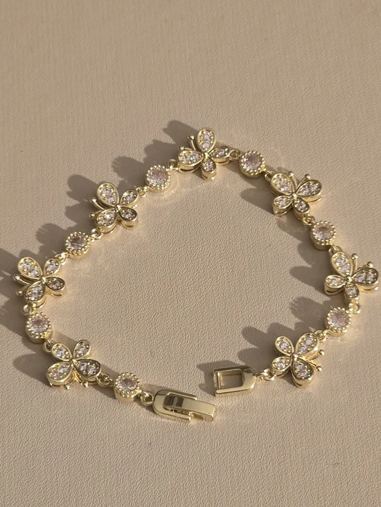 Gold Butterfly Crystal Tennis Bracelet - Women Jewelry