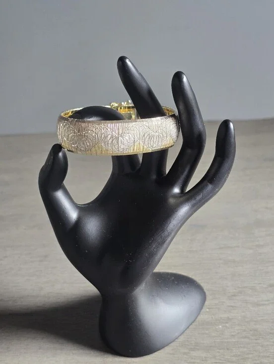Vintage Italian Wide Flexible Tri-tone Vermeil and Sterling Silver Bracelet