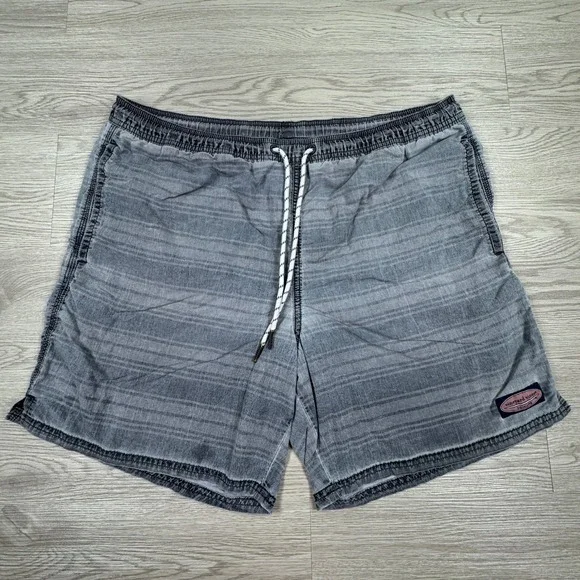 Vineyard Vines Mens Swim Trunks Gray Large Striped Board Shorts‎ Drawstring