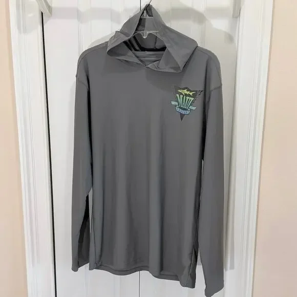 Maui & Sons men's SM hooded rash guard surfing shirt 50+UPF Tech. fish swim