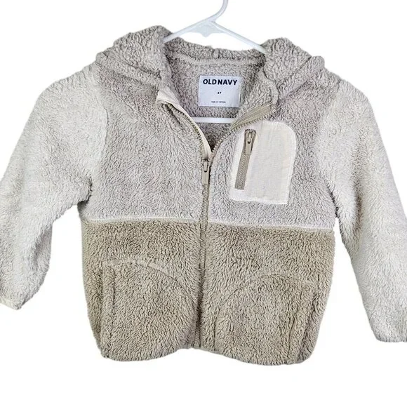 Old‎ Navy Neutral Beige Tan Fleece Sherpa Zip Hoodie Toddler Size 4T