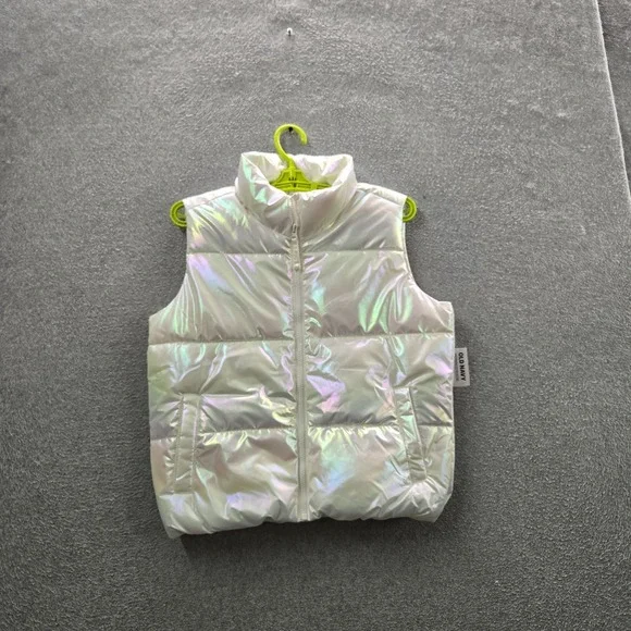 Old Navy Girls Jacket XL (14-16) White Puffer Vest Holofoil Sleeveless NWT