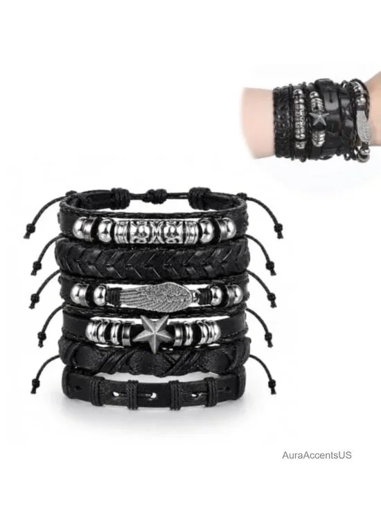Punk Studded Bracelet Set Black Gothic Leather Cuff Bracelets Accessories
