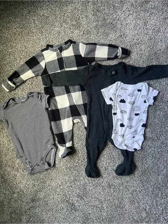 4 Black & White Baby One-Pieces