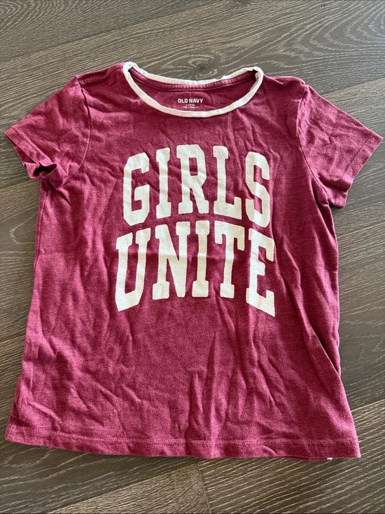 Old Navy Girls Unite Graphic Tee - Maroon with White Letters. L 10-12