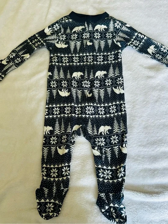 Old Navy Navy and White Polar Bear Footed One-Piece