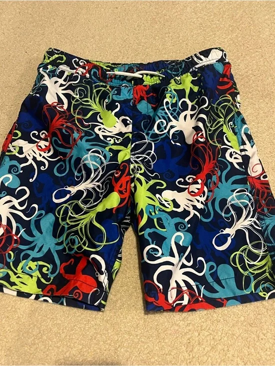 Boy’s husky Multicolor Octopus Print Swim suit trunks Shorts 8” inseam L 14H-16