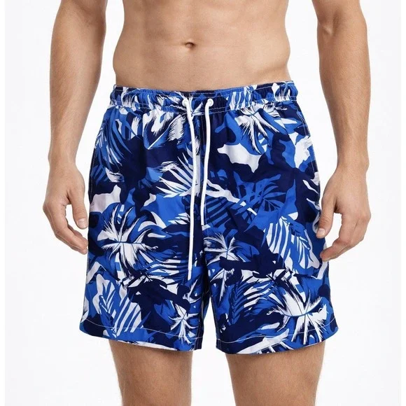 Calvin Klein Men's Swim Trunks Blue Tropical Small
