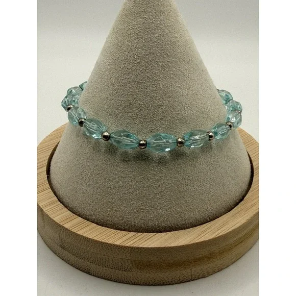 Vintage Sterling Silver Baby Blue Glass Beaded Bracelet 7