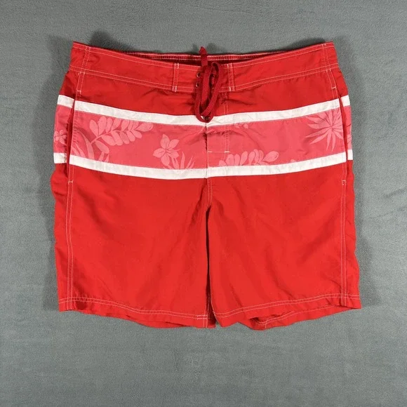 Chaps Men's XL Red Floral Swim Trunks Board Shorts Mesh Lined Drawstring Pockets