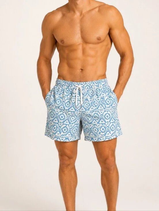 Chubbies Men's 2XL‎ Blue White Geometric Swim Trunks Shorts 5.5