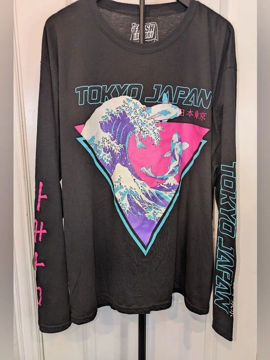 Fresh Laundry Tokyo Japan Koi Wave Graphic Long Sleeve Shirt 2XL