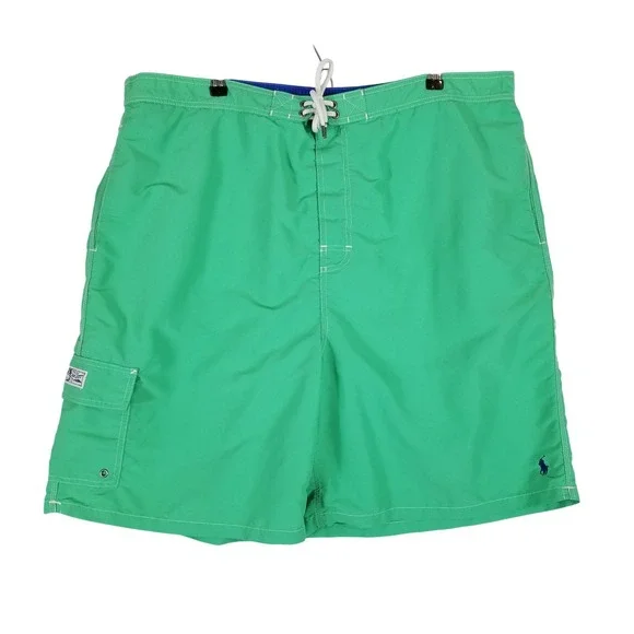 Polo Ralph Lauren Swim Trunks Men 4XLT Green Cargo Pocket Embroidered‎ Pony
