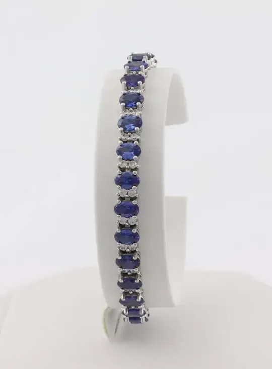 Sterling Silver Natural Tanzanite & Cubic Zirconia Tennis Bracelet 7 1/4