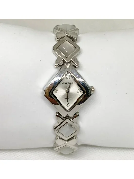 Isabella De France dress watch silver tone gray stones 22mm up to 7.4” running