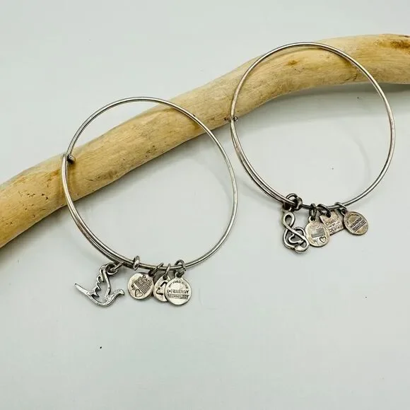 Alex & Ani Bangle Music Note and Dove Bracelet Set