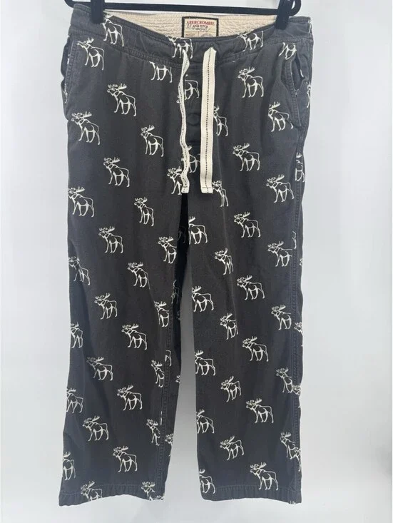 VTG Abercrombie and Fitch Pants Men’s S Charcoal  Moose Y2K Loungewear Pajama