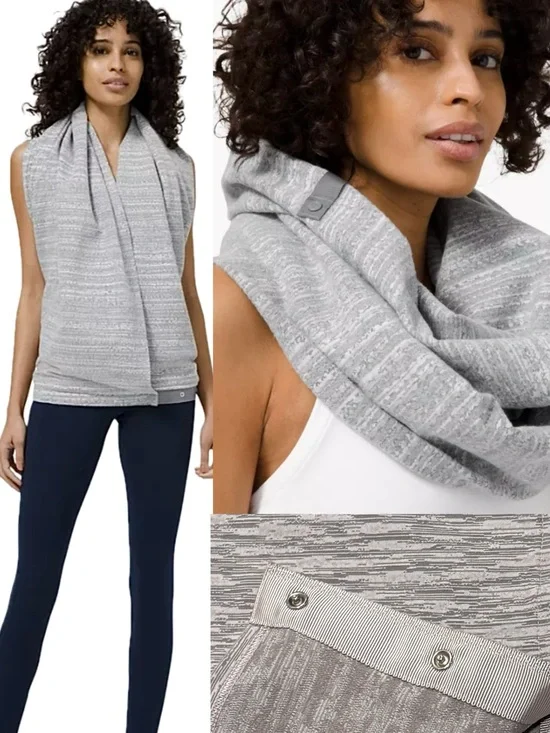 Lululemon Womens Vinyasa Scarf Snap Closure Reversible Wrap Cover Up Gray Marl