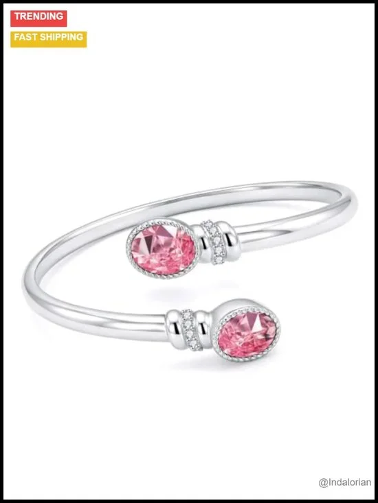 14K White Gold Plated Birthstone Cuff Bangle Bracelet for Women