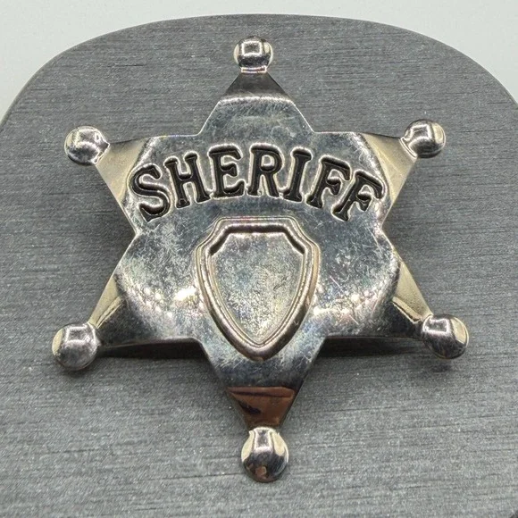 Silver Tone Sheriff Badge Star Brooch Pin Western Cowboy Costume Jewelry Gift