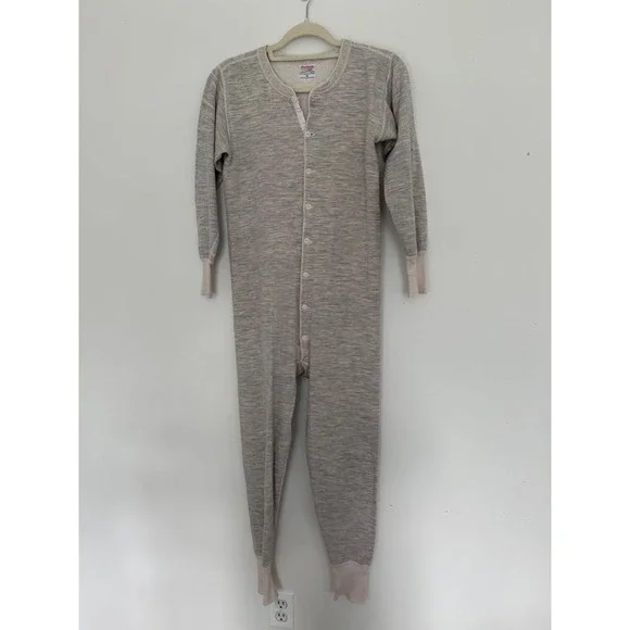 Vtg Duofold Men Long Johns Union Suit Size 38 Gray Wool Blend Thermal Base Layer