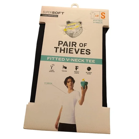 Pair of Thieves Men's 2 Pack SuperSoft Fitted V-Neck Undershirts Black Small NWT